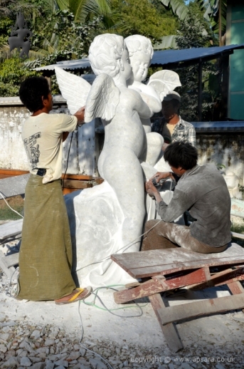 Carving angels at Sagyin ...